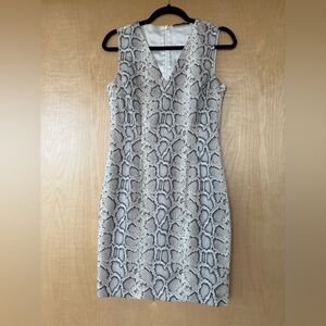 Elie Tahari Black and Gray Snake Print Midi Dress